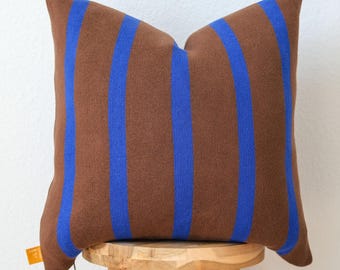 NEW Vertical Stripe Cotton Knit Pillow Cover – Chocolate & Cobalt