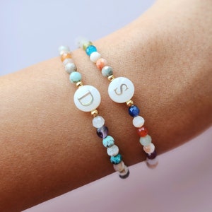 Initial Bracelet with Tiny Natural Mixed Gemstones, Dainty jewelry, Personalized Giftable Jewelry, Gift for Her, Birthday Gift, Holiday Gift image 4