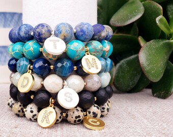 Gemstone Initial Bracelet, Personalized Cubic Zirconia Charm