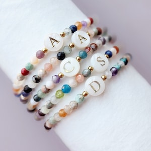 Initial Bracelet with Tiny Natural Mixed Gemstones, Dainty jewelry, Personalized Giftable Jewelry, Gift for Her, Birthday Gift, Holiday Gift image 3