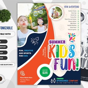 Family Fun Day. Kids Camp Summer Festival Flyer for Kids Creative & Fun. Ms WORD, PowerPoint, PSD, Ai, EPS