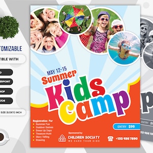 Kids Camp Flyer | Summer Camp Flyer | Summer Kids Cap, Summer Camping flyer, kids event, kids fun, summer fun | PSD | Ai | DOCX | PPTX