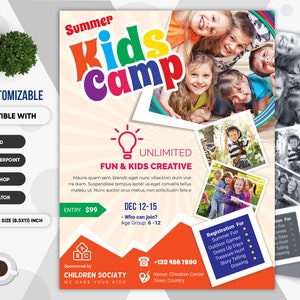 Kids Camp Flyer | Summer Camp Flyer | Summer Kids Cap, Summer Camping flyer, kids event, kids fun, summer fun | PSD | Ai | DOCX | PPTX