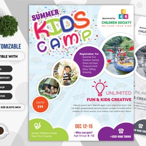 Kids Camp Flyer | Summer Camp Flyer | Summer Kids Cap, Summer Camping flyer, kids event, kids fun, summer fun | PSD | Ai | DOCX | PPTX