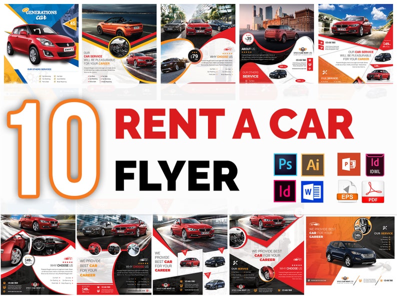Rent A Car Flyer Template | 10 Designs (PSD, Ai, DOCX, PPTX) - Etsy