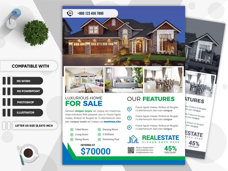 Real Estate Flyer Templates Home for Sale Flyer Land for Etsy