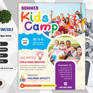 Kids Camp Flyer | Summer Camp Flyer | Summer Kids Cap, Summer Camping flyer, kids event, kids fun, summer fun | PSD | Ai | DOCX | PPTX