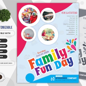 Family Fun Day. Kids Camp Summer Festival Flyer for Kids Creative & Fun. Ms WORD, PowerPoint, PSD, Ai, EPS