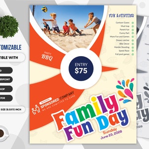 Family Fun Day. Kids Camp Summer Festival Flyer for Kids Creative & Fun. Ms WORD, PowerPoint, PSD, Ai, EPS