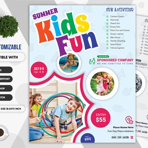 Family Fun Day. Kids Fun. Kids Camp Summer Festival Flyer for Kids Creative & Fun. Ms WORD, PowerPoint, PSD, Ai, EPS