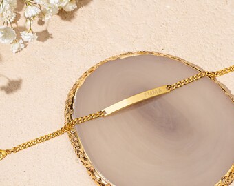 Dainty Gold Bracelet - Custom Engraved Jewelry Gift for Her, Luxury Bridesmaid Friendship Bracelet