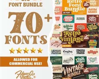 Big Font Bundle | Retro Font, Retro Vintage Font, Vintage Font, Cricut Font Bundle, Commercial Fonts, Procreate Fonts, Font, Fonts, Bundles