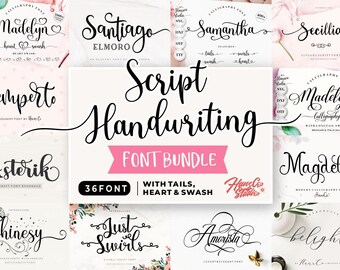 Handwriting Font Bundle | Otf, Ttf, Svg, Dxf | Handwritten Font, Canva Font, Cricut Font, Font with Heart, Font with Tails, Procreate font