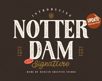 Notter Dam Font, Display Serif Font, Vintage Serif Font, Vintage Font, otf, ttf, dxf, svg, badges, stamp, rough, textured, distressed font