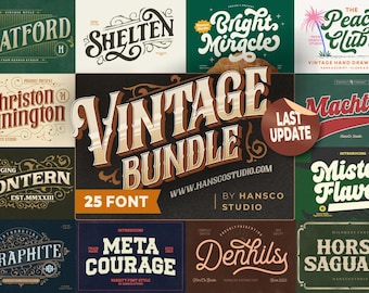 Vintage Fonts Bundle Typeface, Retro Font, Modern Vintage, Blackletter Font, Victorian Font, Ornaments, OTF, TTF, Retro Font, Commercial Use
