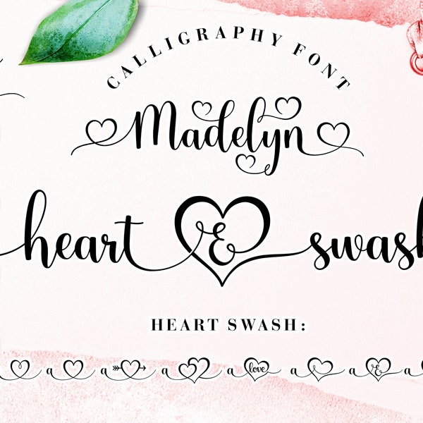 Madelyn Heart Font, Cursive Font | SVG, DXF, OTF, ttf | fonts procreate, fonts cricut, commercial use, fonts with tail, fonts with hearts