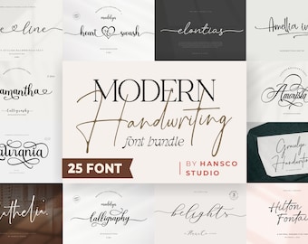 Modern Handwriting Font Bundle, Handwriting Font, Handwritten Font, Wedding font, Canva Font, Cricut Font, Font with tails, Font with heart