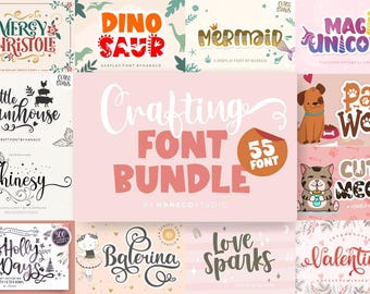 Crafty Font Bundle, cute font bundle, modern script font, Procreate font, silhouette font, cricut font bundle, Cursive Font, big font bundle