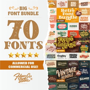 Big Font Bundle | Retro Font, Retro Vintage Font, Vintage Font, Cricut Font Bundle, Commercial Fonts, Procreate Fonts, Font, Fonts, Bundles