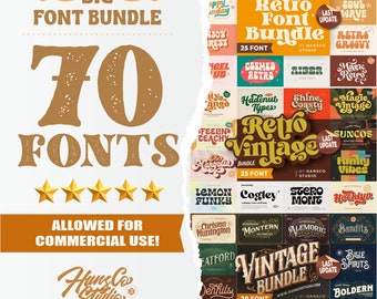 Big Font Bundle | Retro Font, Retro Vintage Font, Vintage Font, Cricut Font Bundle, Commercial Fonts, Procreate Fonts, Font, Fonts, Bundles