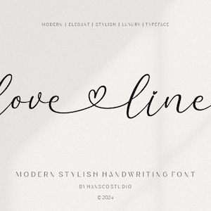 Peut inclure: Une police d'écriture manuscrite appelée "love line" dans un style moderne, élégant et stylé. La police est décrite comme une police de luxe.