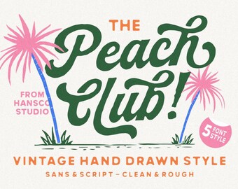 Peach Club Fonts, Retro Fonts | OTF, TTF, WOFF | Fonts Procreate, Fonts Cricut, Handdrawn Font, 70s Font, Fonts Vintage, Lettering Font