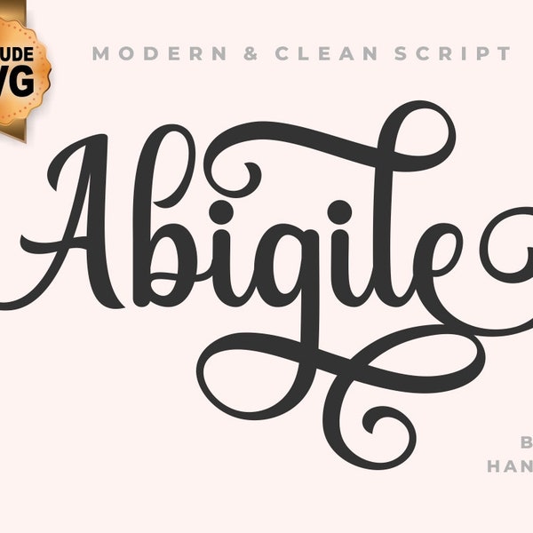 Abigile Font, Script fonts, Cursive Font | SVG, DXF, OTF, ttf | fonts procreate, fonts cricut, fonts swirls, fonts with tail, curly fonts