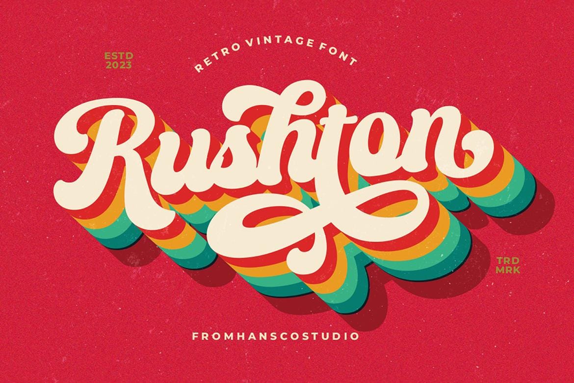 Rushton Font, Vintage Font, Retro Fonts, Cricut Font, Silhouette font, Modern Font, Procreate Fonts, Canva font, 70s font, 80s font