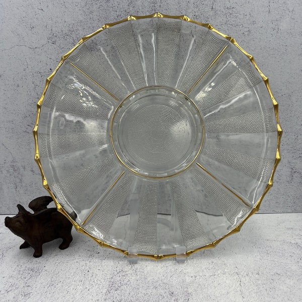 Vintage Jeannette Glass Dewdrop Gold Edged Platter