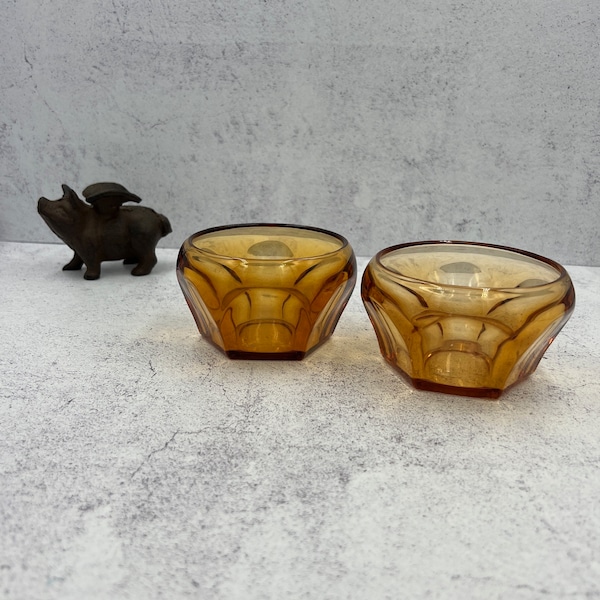 Vintage amber glass Vanity Dresser Jars