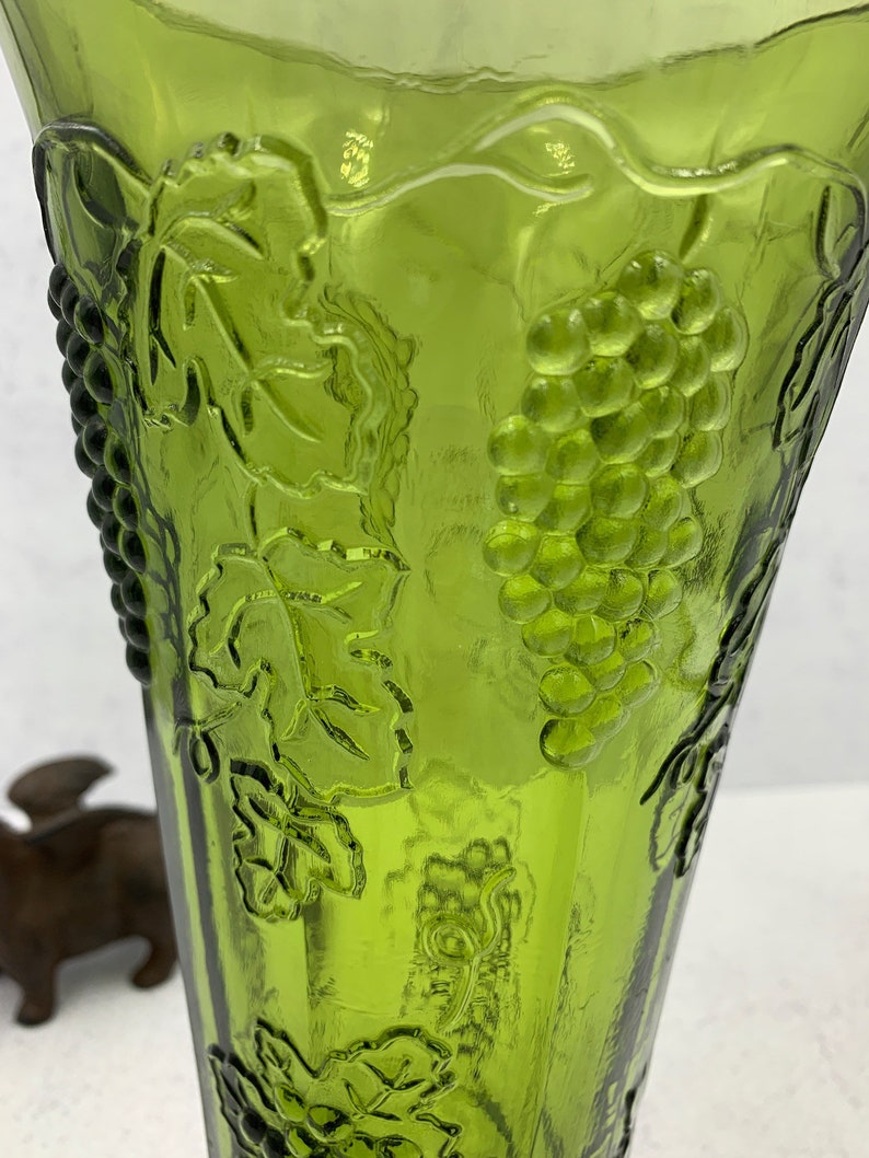 Vintage Indiana Colony Green Glass Harvest Grape Vase Etsy