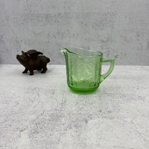 Vintage Uranium Glass Floral Green Creamer by Jeannette