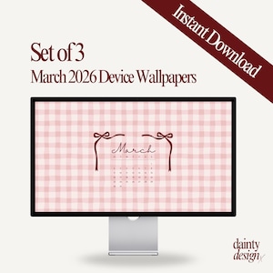 March 2026 Calendar Wallpaper Set, Gingham Spring Theme (Digital Download)