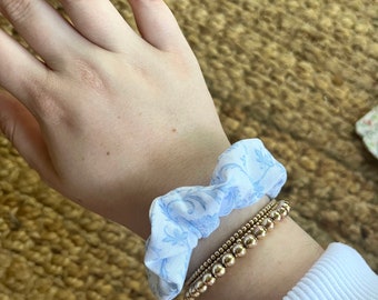 vintage blue scrunchie, hair tie, gifts for her, preppy gifts