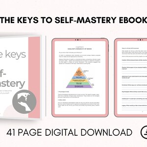 Può includere: Una copertina di ebook digitale rosa e bianca con il titolo "The Keys to Self-Mastery" e una grafica di una mano che tiene le chiavi. L'ebook è lungo 41 pagine ed è un download digitale.