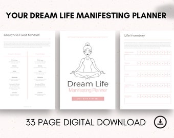 Dream Life Manifesting Planner | Daily Manifestation | Vision Board | Goal Setting | Growth vs. Fixed Mindset | Self-Assessment