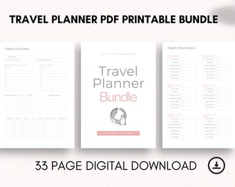 Travel Planner PDF Printable Bundle| Pre-Travel Checklist | Holiday Planner | Travel Journal  | Digital Trip Itinerary Planner