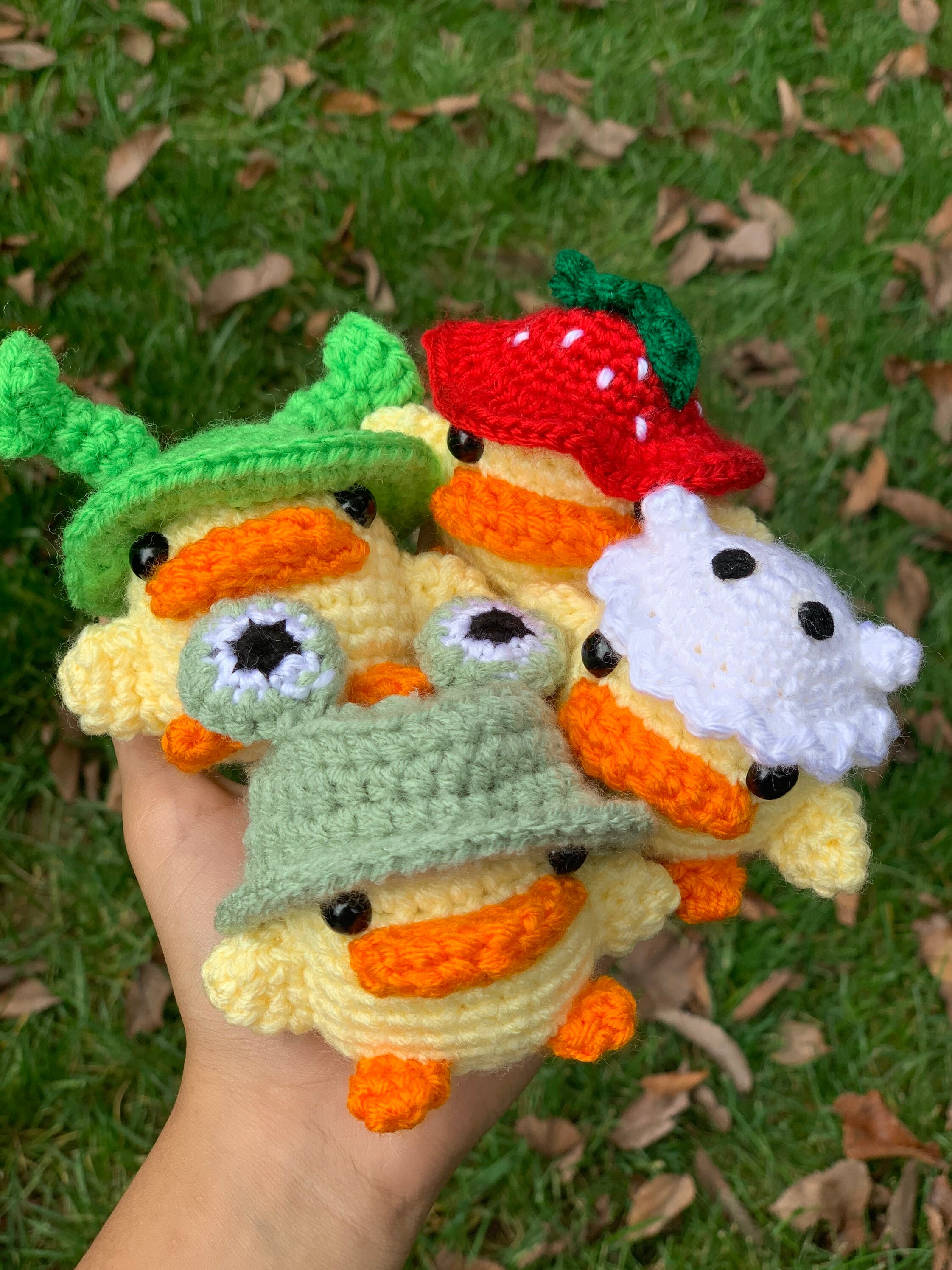 Crochet Duck with Frog, Strawberry 