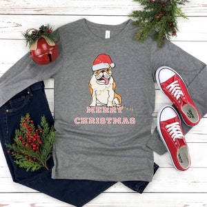 Camicia natalizia a maniche lunghe, GA Bulldog fan, Bulldog Buon Natale, Dog lover Christmas T-Shirt