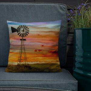 Decorative Pillow, Throw Pillow, Home Decor, Windmill, Farmhouse, Rustic, Alcohol Ink, Original Art, Christmas Gift, Housewarming Gift