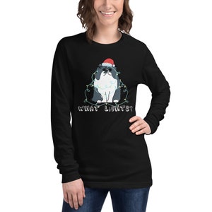 Long Sleeve Tee, Unisex, What Lights?, Grumpy Kitty, Cute Cate Shirt, Cat Christmas Shirt, Meowy Christmas shirt, Cat lover shirt