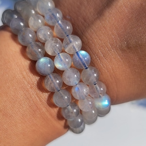 Blue Moonstone Bracelet, 7mm Stretchy Bracelet, Moonstone Jewelry, Crystal Gifts, Healing Bracelet, Metaphysical Gifts, Spiritual Gifts