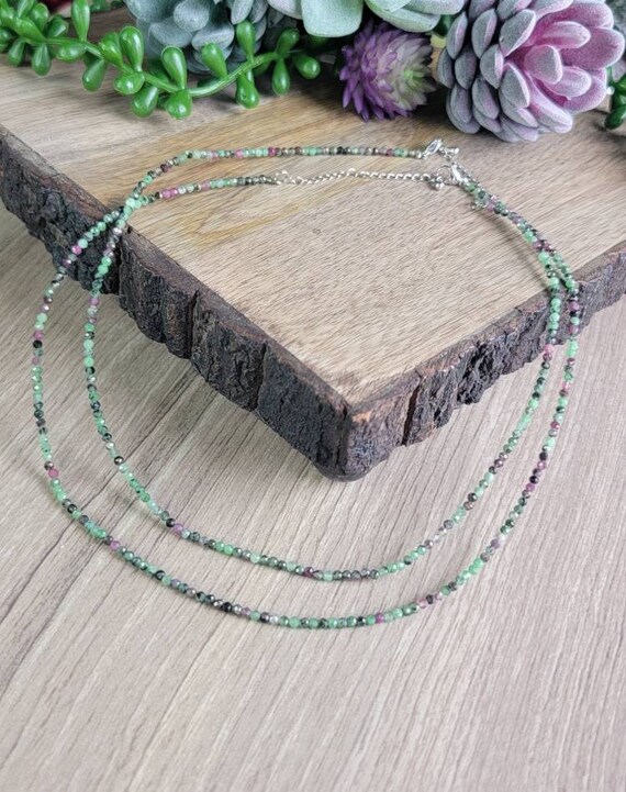 Ruby in Zoisite Chain Necklace: Faceted Crystal B… - image 1