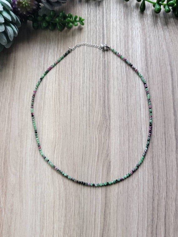 Ruby in Zoisite Chain Necklace: Faceted Crystal B… - image 2