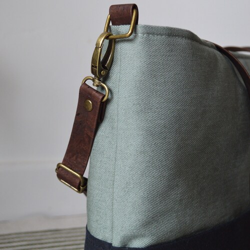 Umbral tote, everyday bag in sage denim and waxed canvas, tote bag, sales minimalist vegan bag