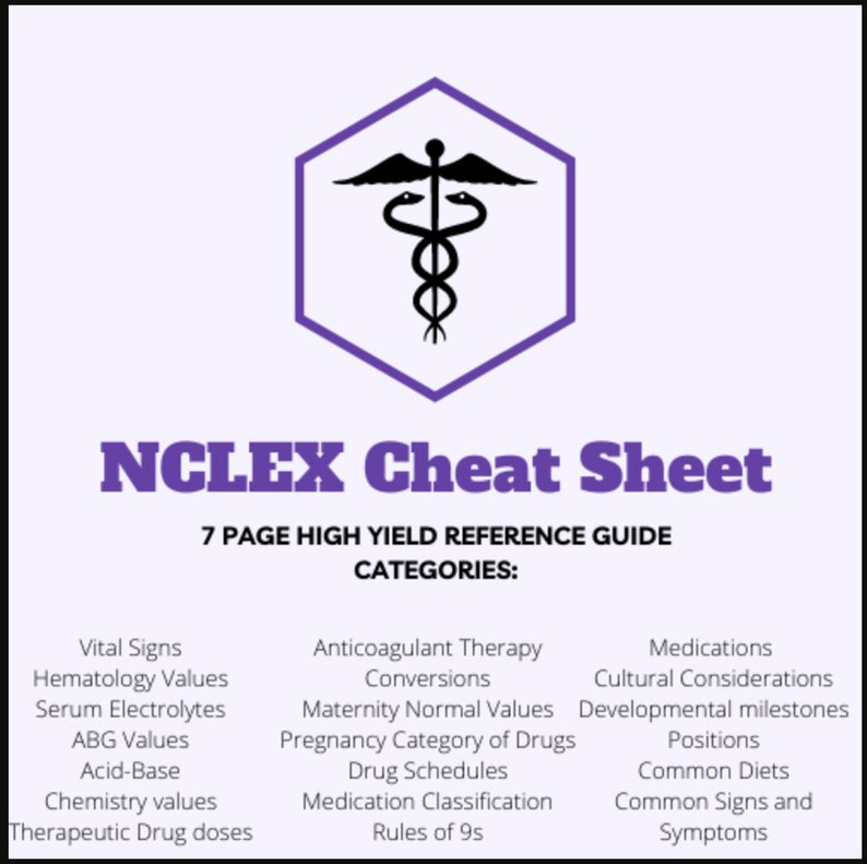 NCLEX Cheat Sheet 7 Page High Yield Reference Guide RN Etsy NCLEX Cheat Sheet 7 Page High Yield Reference Guide RN Etsy