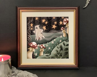 20CM x 20CM fine art print | "Woodland ghost" | creepy cute | spooky art | creepy illustration | cute ghost
