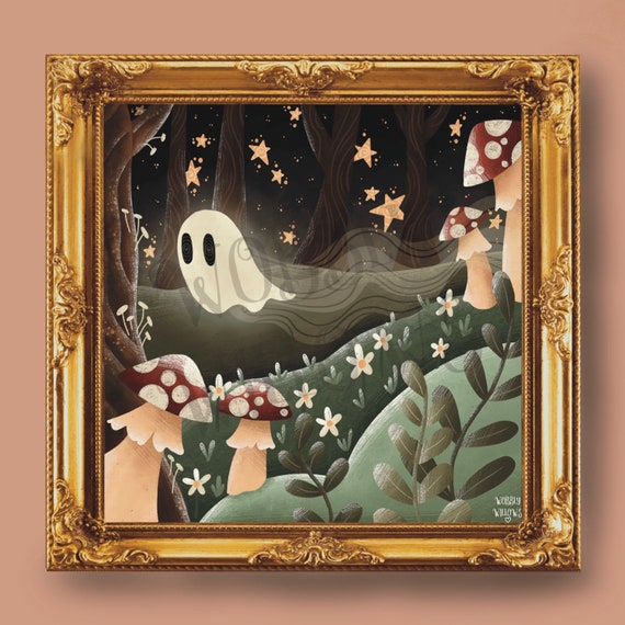 Magical ghost, witchy, spooky, aesthetic, cottage core, creepy cute ghost art print perfect as gift or for yourself