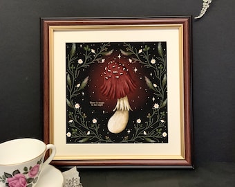 Impresión de bellas artes de 20 CM x 20 CM / "magia en la noche" / hongo mágico / arte brujo / ilustración espeluznante / arte de pared gótica