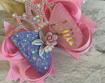 Personalised hair bow, pink personalised bow, birthday hair bow, gifts for birthdays, glitter hair bow, personalised birthday bow
